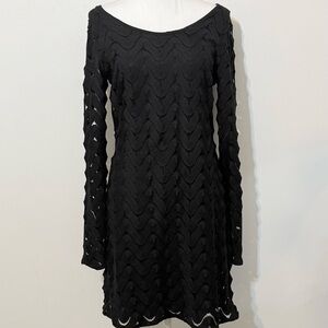Free People Black Chevron Lace Open Back Long Sleeve Bodycon Dress Size Large